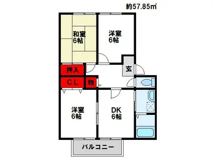 水巻クリーンハイツA棟(3DK/2階)の間取り写真