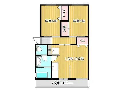グリーンハイツうえだ(2LDK/5階)の間取り写真