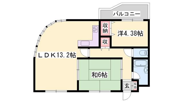ロイヤルルベール(2LDK/6階)の間取り写真