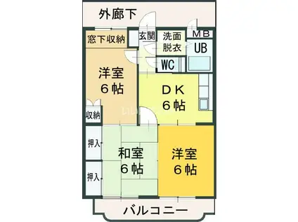 ハイランドマンション多田2号棟(3DK/2階)の間取り写真