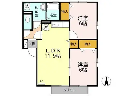 ウィルモア黒田B(2LDK/2階)の間取り写真