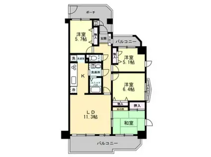 サーパス北新保(4LDK/1階)の間取り写真