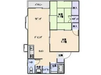 JR内房線 木更津駅 バス乗車時間:6分 最寄りバス停で下車 徒歩4分 2階建 築32年(2LDK/1階)の間取り写真