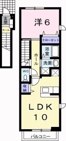 シャン・ド・フルールC(1LDK/2階)の間取り写真