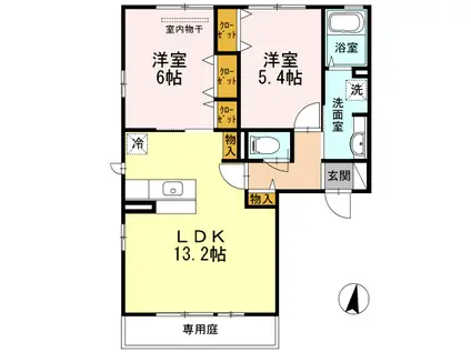 ラフィーネアビテ(2LDK/1階)の間取り写真