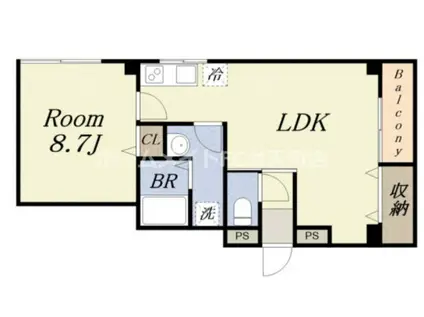 八幡屋宝ハイツ(1LDK/3階)の間取り写真