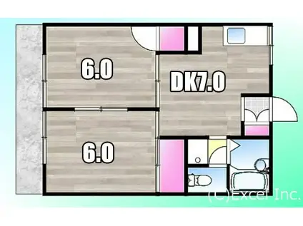 オークフィールド(2DK/1階)の間取り写真