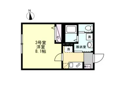 ベイルーム本厚木旭町(1K/1階)の間取り写真