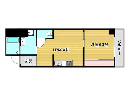 淺沼谷町マンション(1LDK/9階)の間取り写真
