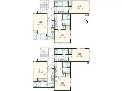 アザーレ・パッシオ本厚木A(1K/3階)の間取り写真