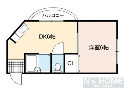 ラウンドII大儀(1DK/5階)の間取り写真