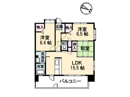 フラットリア笠岡(3LDK/9階)の間取り写真