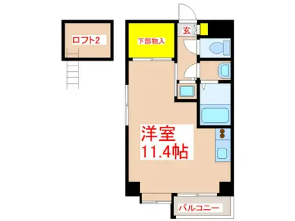 カナン中央町B館 (ワンルーム/3階)の間取り写真