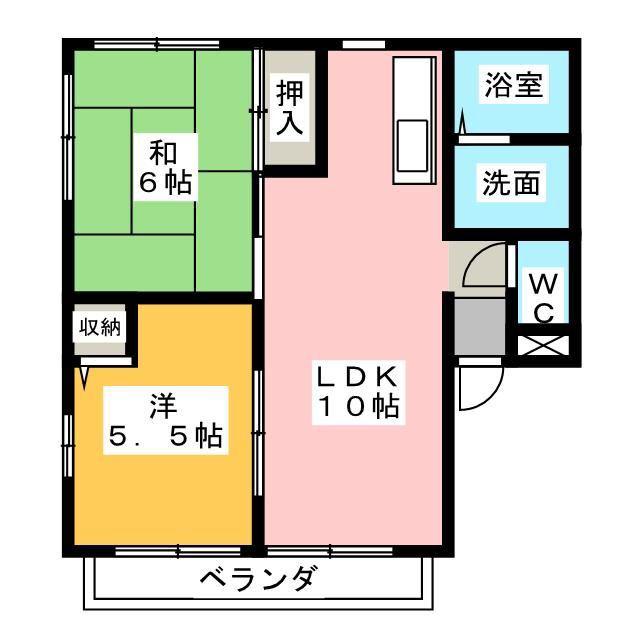 ベル豊田B(2LDK/1階)の間取り写真