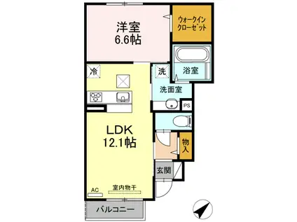 リヴェールパレス A棟(1LDK/1階)の間取り写真