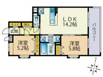 ビーコンヒル田島(2LDK/4階)の間取り写真