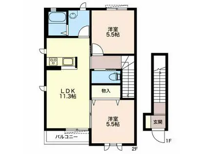 アバンサール岸町(2LDK/2階)の間取り写真