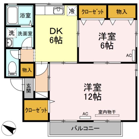メゾンつつじヶ丘C(2DK/2階)の間取り写真