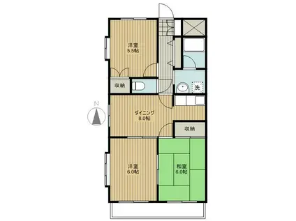 エクセラン(3DK/1階)の間取り写真