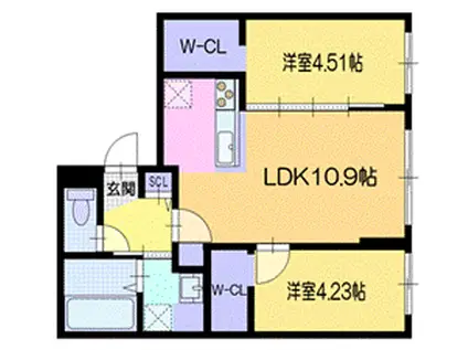 ラ・シュエット栄通C(2LDK/4階)の間取り写真