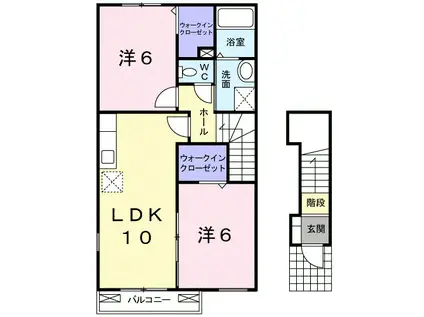 ベイリーフ 2LDKH2W(2LDK/2階)の間取り写真