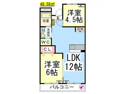 服部ビル(2LDK/4階)の間取り写真
