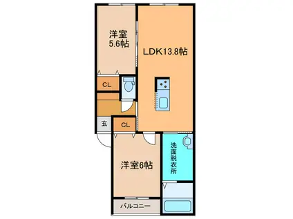 STELLA(2LDK/1階)の間取り写真