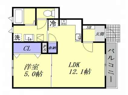 メゾン吉川(1LDK/1階)の間取り写真