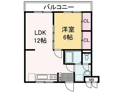 ロイヤルメゾン白浜(1LDK/2階)の間取り写真