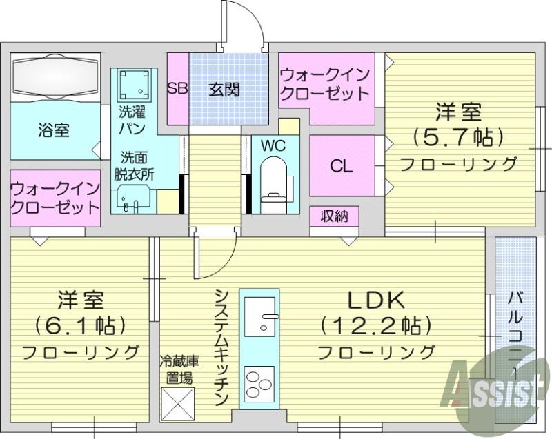 CLASSEUM仙台小田原(2LDK/1階)の間取り写真
