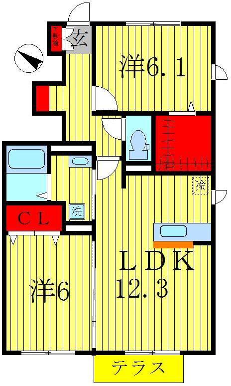 あさひ参番館(2LDK/1階)の間取り写真
