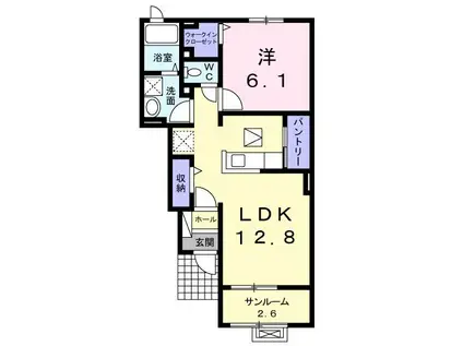 スカイパレスB(1LDK/1階)の間取り写真