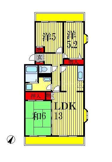 グリーンシャンテ(3LDK/3階)の間取り写真