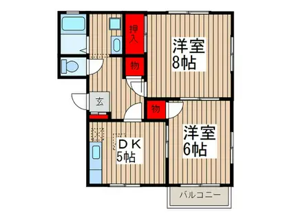 グラーデンI(2DK/1階)の間取り写真
