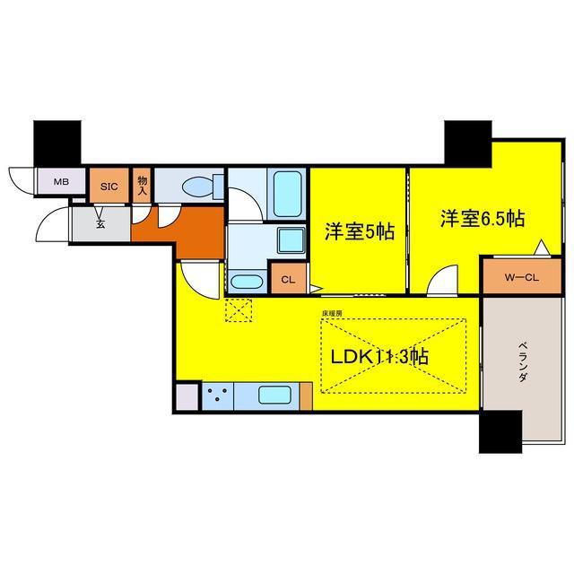 IBC RESIDENCE ウエスト(2LDK/12階)の間取り写真