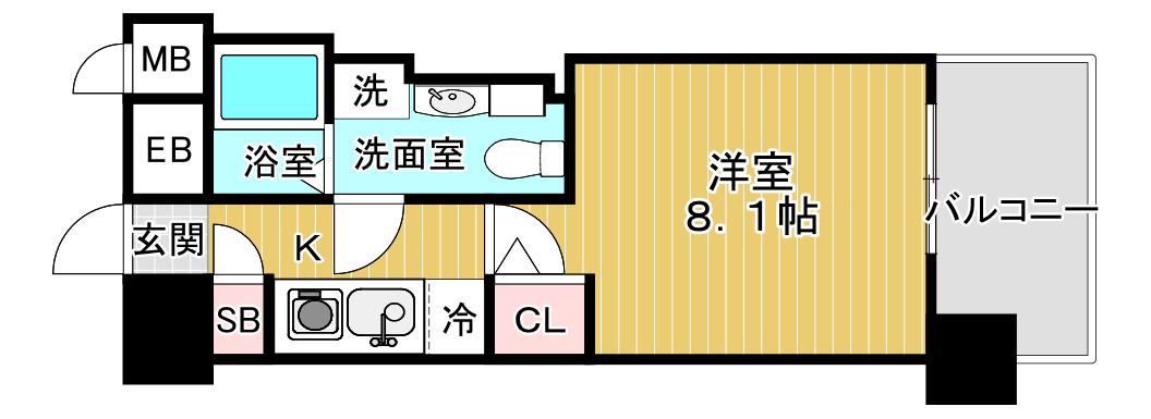 グラマシー京橋(1K/8階)の間取り写真