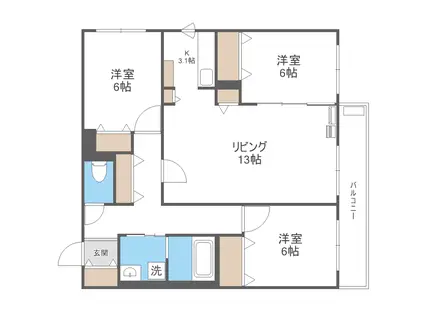 ZABO HILLS TOYOHIRA イースト・ウエスト(3LDK/2階)の間取り写真
