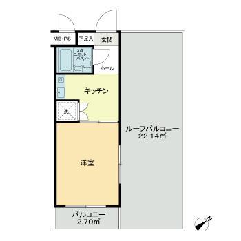 ライオンズマンション矢部第3(1K/4階)の間取り写真