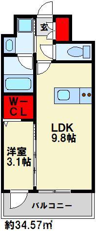 デザイナープリンセス旦過(1LDK/9階)の間取り写真