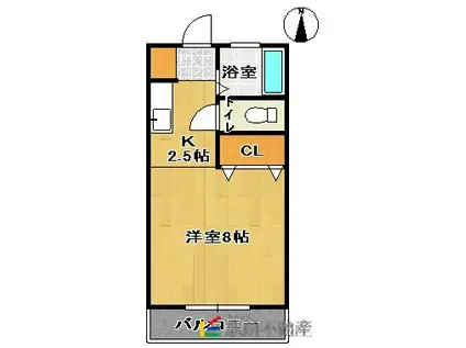 レジデンスK-1(1K/2階)の間取り写真