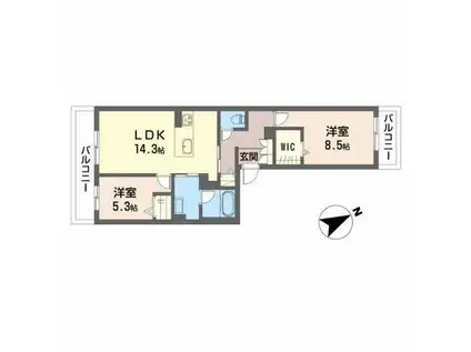 GRAND GREIGE(2LDK/2階)の間取り写真