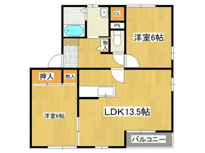 ヴィラエトレンヌB棟(2LDK/2階)の間取り写真