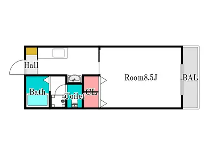 ヘリオス(1K/2階)の間取り写真
