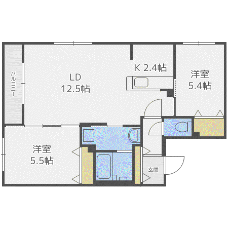 エアフォルク手稲(2LDK/4階)の間取り写真