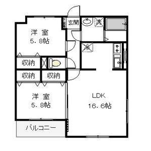 アクシア(2LDK/3階)の間取り写真