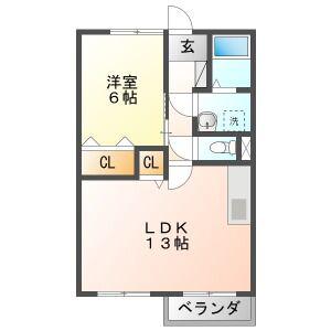 VIILA若宮B(1LDK/2階)の間取り写真