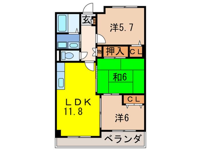 メルベーユ宝塚(3LDK/2階)の間取り写真
