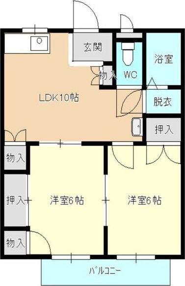 ハッピーハイツ(2LDK/2階)の間取り写真