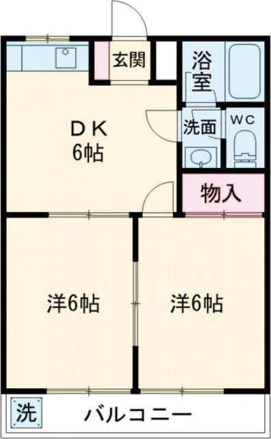 レジデンス福生(2DK/1階)の間取り写真