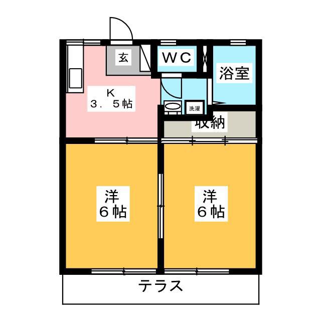 岩田ハイツ(2K/1階)の間取り写真